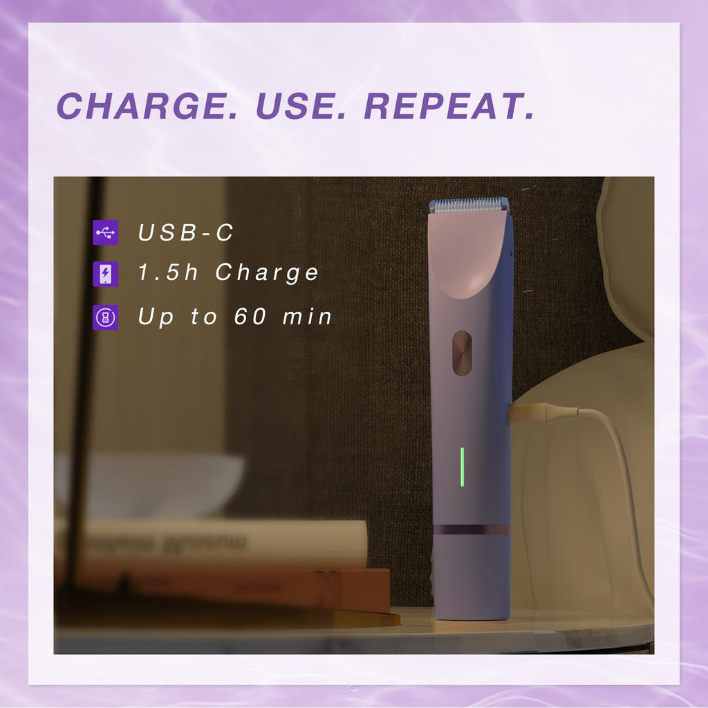 AMURS Bikini Trimmer for Women, Dual-Head Electric Body Hair Trimmer for Sensitive Areas, IP67 Waterproof Rinsable, USB-C Rechargeable Groomer for Bikini Line, Underarms, Legs & Face (Lilac Mist)