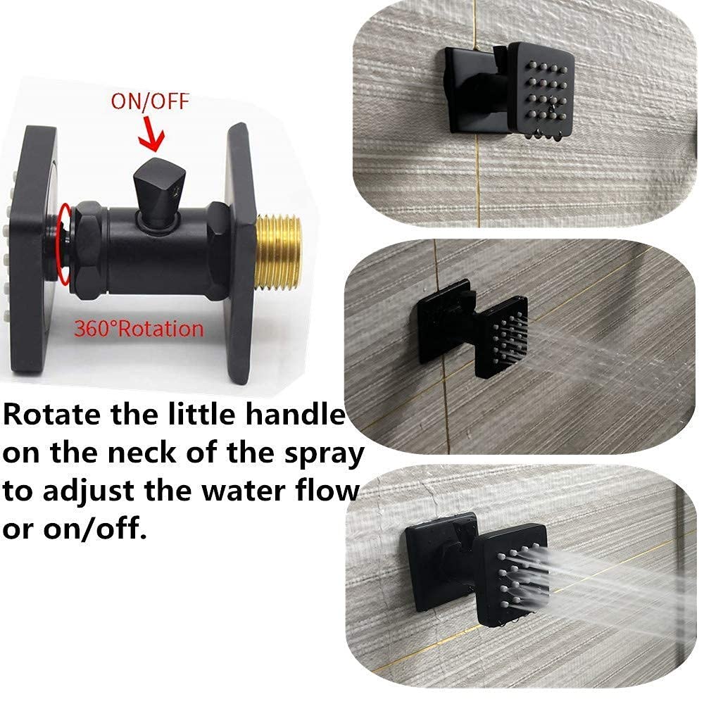 Backnets Shower Body Spray Solid Brass Massage Jets Wall Mount, Matte Black Showerhead Can Swivel, Flow Can Be Controlled (4pcs, Matte Black)