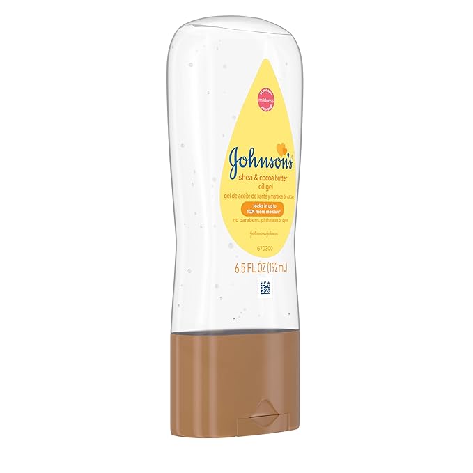 Johnson's Baby Oil Gel, Moisturizing Baby Massage Mineral Oil Enriched with Shea & Cocoa Butter, Dry Skin Relief for Babies, Kids & Adults, Nourishing & Gentle on Delicate Skin, 6.5 fl. oz, 6 Pack