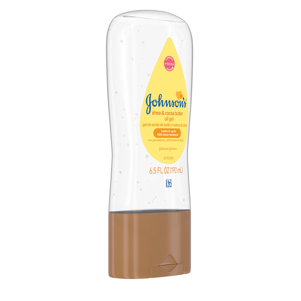 Johnson's Baby Oil Gel, Moisturizing Baby Massage Mineral Oil Enriched with Shea & Cocoa Butter, Dry Skin Relief for Babies, Kids & Adults, Nourishing & Gentle on Delicate Skin, 6.5 fl. oz, 6 Pack