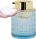 Tonxus Foaming Soap Dispenser, Blue Glass Foam Soap Dispenser for Bathroom and Kitchen, 10 Oz Refillable Foaming Pump Bottle with Large Pump, Ribbed Bottle Container Decor