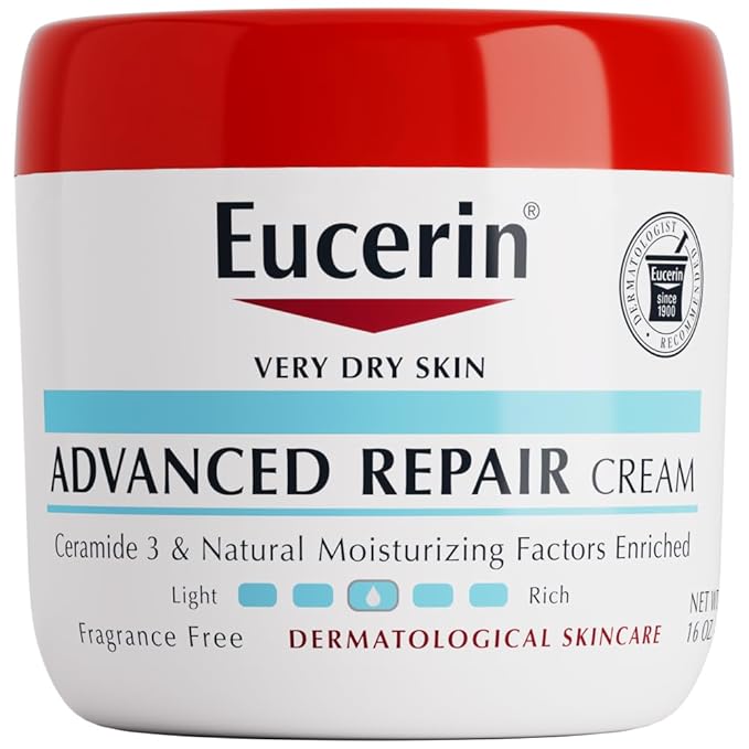 Eucerin Advanced Repair Body Cream, Urea Enriched, Unscented Body Cream for Dry Skin With Triple Moisturizing Complex, 16 OZ Jar