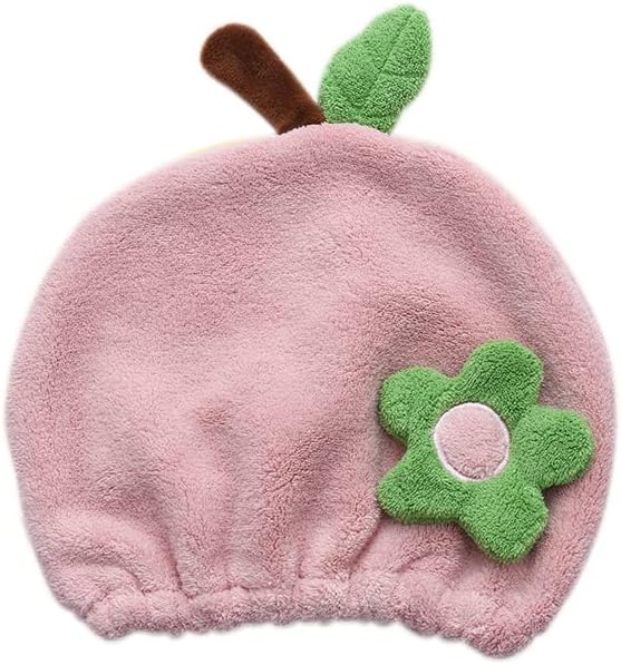 Hair Drying Towel for Kids Girls, Cute Cartoon Absorbent Quick Drying Bath Wrap Set for Bathing, Swimming Pool, Soft Microfiber Cap for Curly Long & Wet Hair, Pink Flower