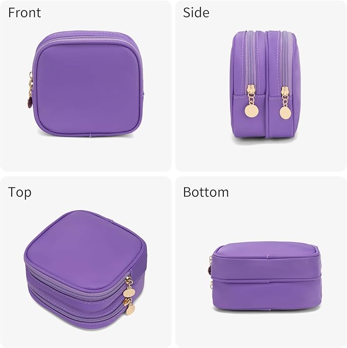 XIAOLER Small Makeup Pouch, Double Zipper Cosmetic Bag, Travel Makeup Bag, Cute Makeup Bag for Purse, Mini Toiletry Bag (Purple)