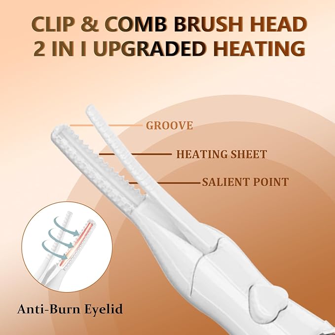 Heated Eyelash Curler - 2-in-1 Clip-Type Design, 3 Temperature Modes, USB Rechargeable Electric Eyelash Curler, Natural Curling 24H Long-Lasting Curl, Gift for Women & Girls, White-EC