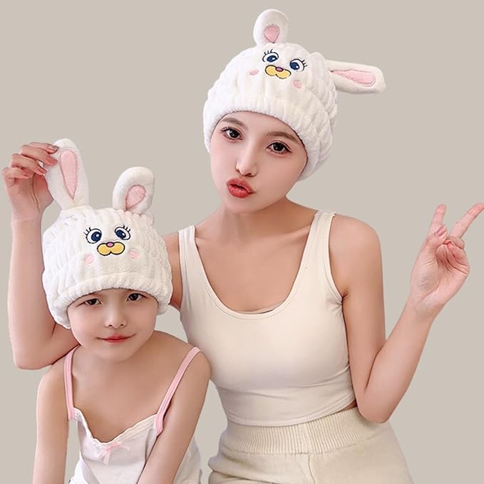 LCBD Microfiber Hair Towel Wrap for Kids, White Rabbit Dry Hair Cap Suck Water, Absorbent Quick Girls Boys Hair Drying Towel, Lightweight Bouncy Hat Headscarf for Wet Hair