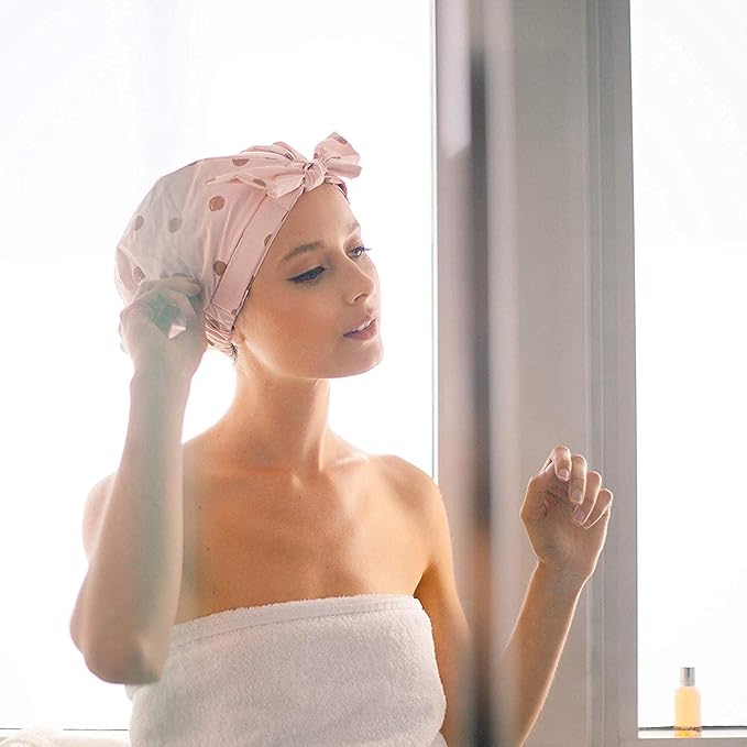 Kitsch Luxury Large Shower Cap for Women - Blush Dot