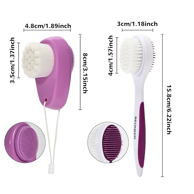Silicone Face Scrubber Double Side, Handheld Facial Cleansing Brush 2 in 1 Face Cleanser Brush for Deep Cleansing and Exfoliating, Blackhead Makeup Removal 2 Pcs, Purple