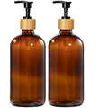GMISUN Amber Glass Soap Dispenser, 2 Pack Bathroom Hand Soap Dispensers with Bamboo Pump, 17 Fl Oz Kitchen Hand and Dish Soap Dispenser Set, Modern Vintage Liquid Brown Soap Dispensers Bottle