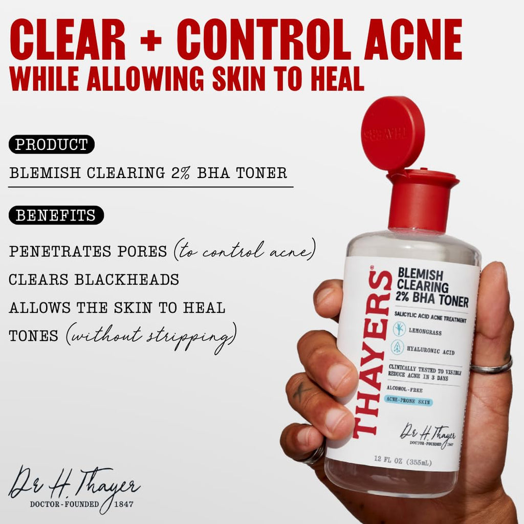Thayers Blemish Clearing Salicylic Acid Toner, Acne Treatment Face Toner with 2% Salicylic Acid, Soothing and Non-Stripping Skin Care, 12 Fl Oz