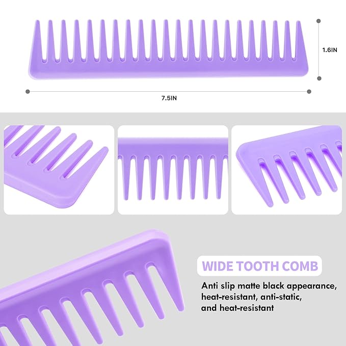 4pcs Curly Detangling Brush Set for Adult & Kids Wet or Dry, 3/4ABC Hair with Wide Tooth Comb (4, Purple)