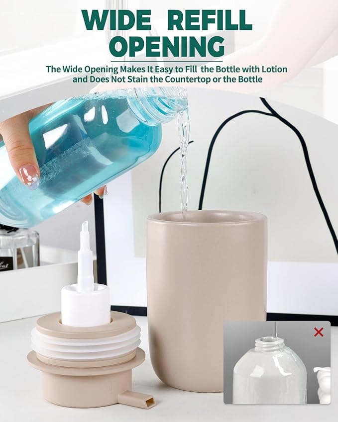 BosilunLife Foam Soap Dispenser - Ceramic Foaming Hand Wash Dispenser for Bathroom Modern Farmhouse Small Soap Dispenser Lotion Hand Pump Dispenser for Kitchen Sink (Khaki, Foam Pump)