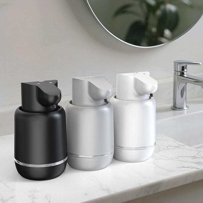 Automatic Soap Dispenser, Rechargeable & Touchless with 4 Adjustable Levels, 15oz/420ml, Waterproof, Wall Mountable for Kitchen, Bathroom, Hotel (Foam, White)