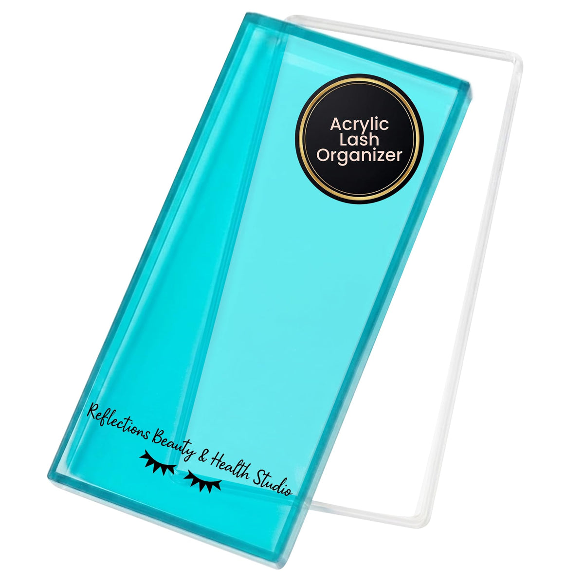 Acrylic Eyelash Storage Box - Eyelash Extension Organizer Box - Lash Organizer Tiles for Lash Extension - Perfect for Eyelash Holder, Eyelash Case and Eyelash Storage Case (teal & white)