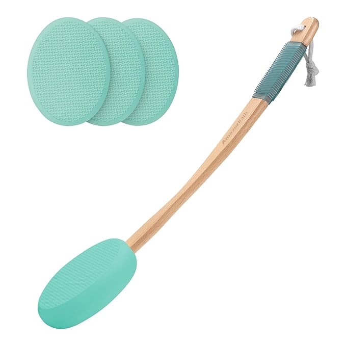 AmazerBath Lotion Applicator for Back, Feet, 4 Replaceable Pads with Long Handle, Back Sunscreen Applicator for Elderly, Women, Apply Cream Medicine Skin Cream Moisturizer Sunscreen Tanner, Blue