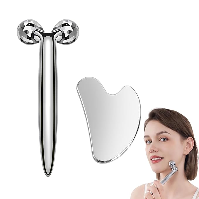 InfiniteRelax Face Roller Set, Cooling Gua Sha Facial Tools && Eye Roller