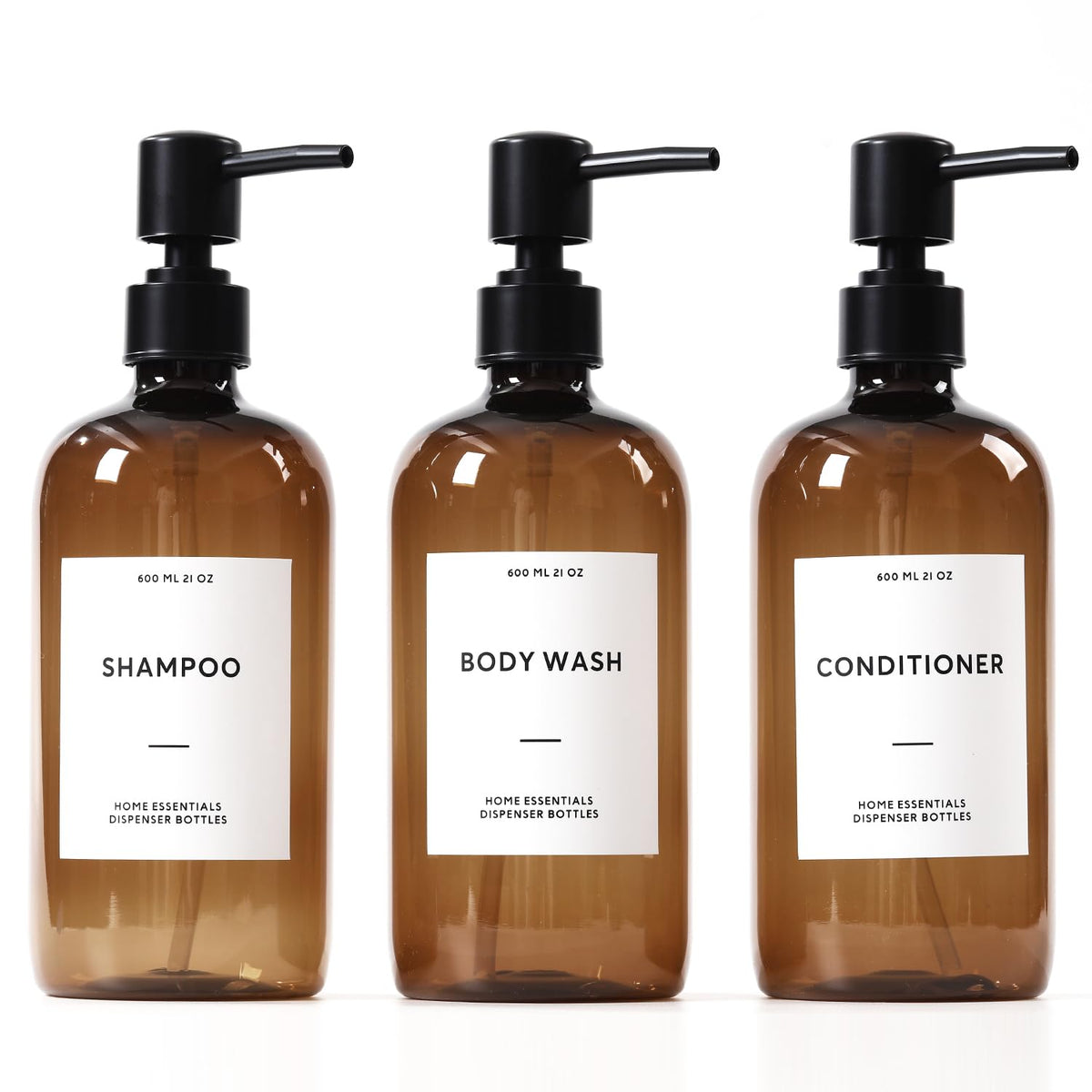 HOMCDALY Shampoo and Conditioner Dispenser, 21oz 3-Pack Refillable Pump Bottles, Shampoo Container, Empty Pump Bottle, Bathroom Shower Dispenser（21oz-White&Gold）