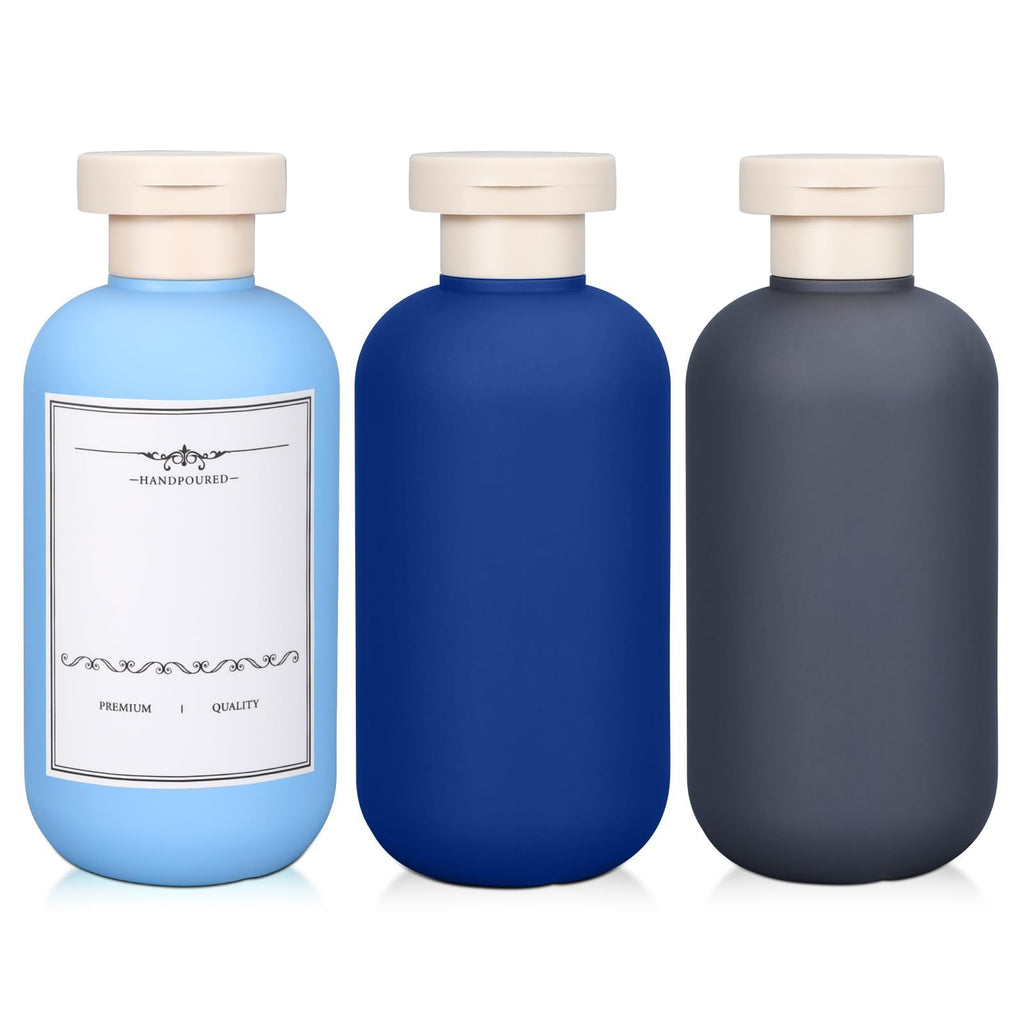 ASEVAT 6.7oz Sealed Plastic Travel Shampoo Bottles, Travel Shampoo and Conditioner Bottles Refillable, Empty Squeeze Bottle, Hand Soap Dispenser for Vacation, Gym, Home(BlueNavyGrey)