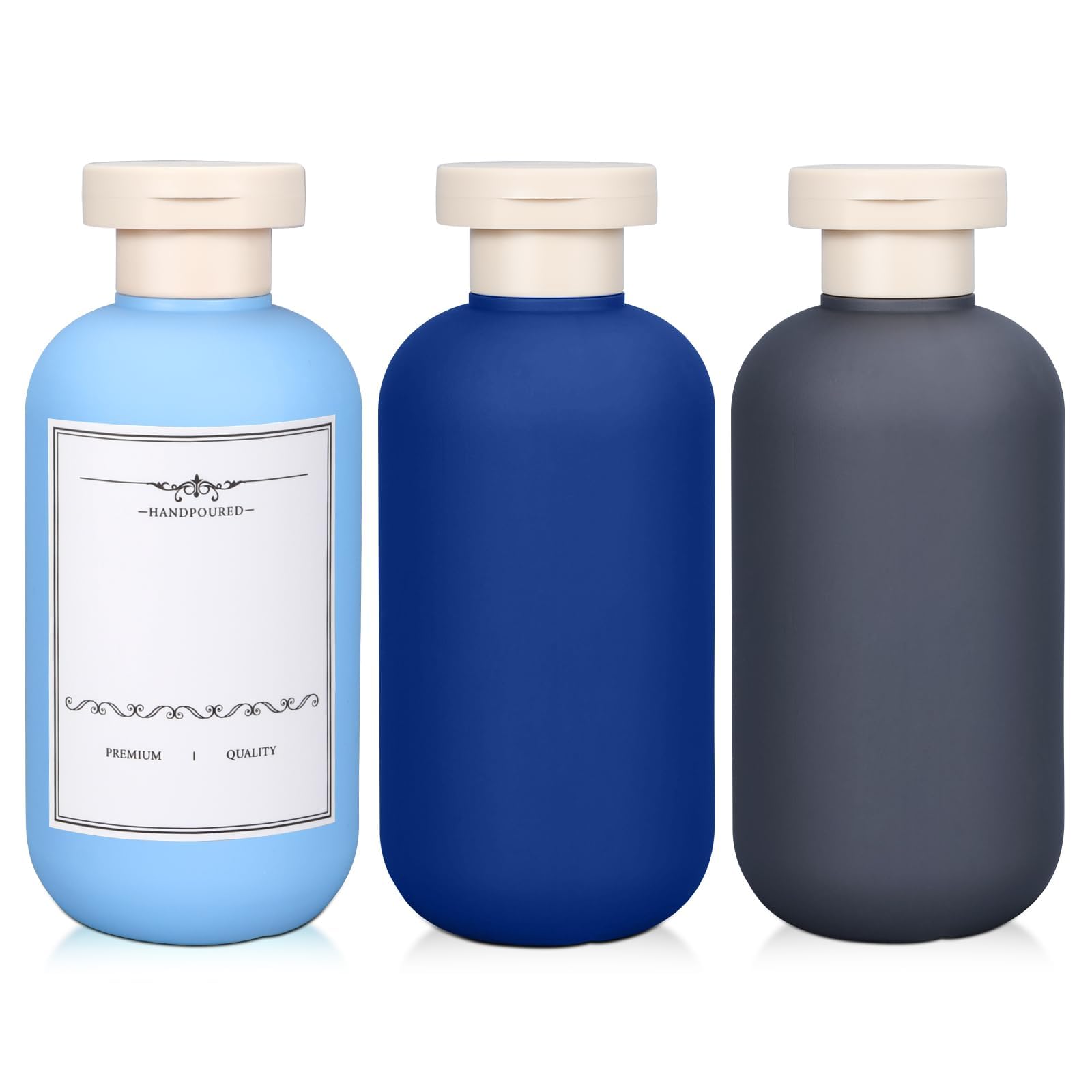 ASEVAT 6.7oz Sealed Plastic Travel Shampoo Bottles, Travel Shampoo and Conditioner Bottles Refillable, Empty Squeeze Bottle, Hand Soap Dispenser for Vacation, Gym, Home(BlueNavyGrey)