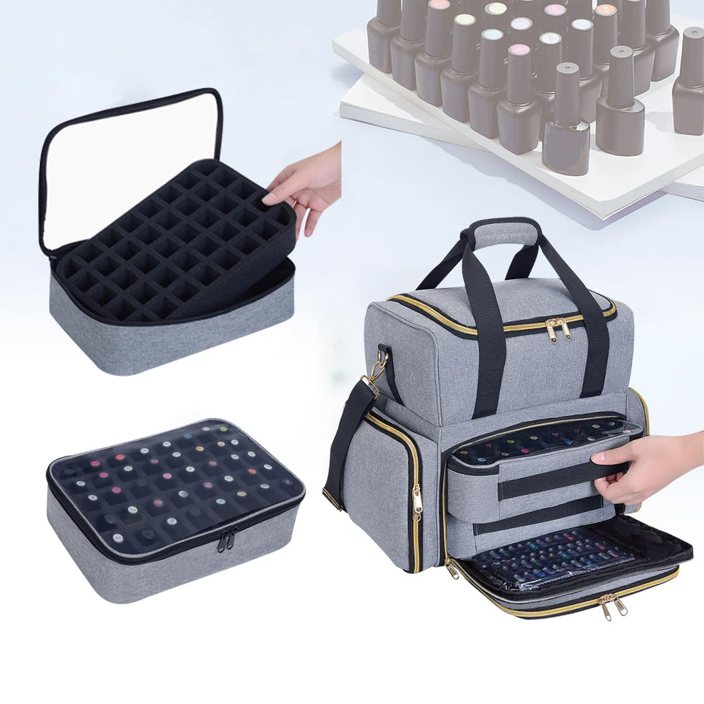 UOZL Nail Polish Organizer Holds 80 Bottles & Nail Art Lamp (Grey)