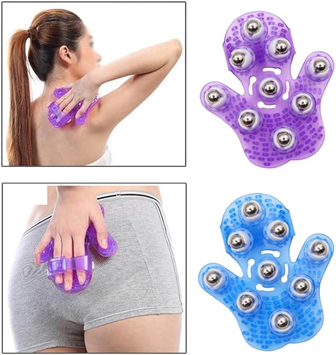 SCOLAND Roller Ball Body Massage Glove Anti-Cellulite Muscle Pain Relief Relax Massager for Neck Back Shoulder Buttocks Face Lift Tools (Purple)