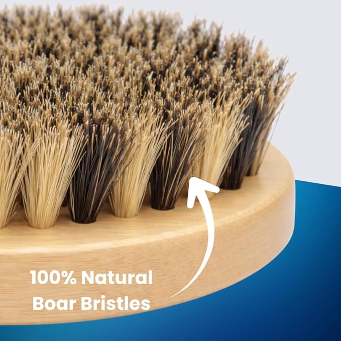 Beard Brush for Men, Natural Boar Bristles, Black Oval Wave Brush, Warp Resistant Wood Handle, for Fuller Thicker Hair, Beard & Mustache Growth, Exfoliation (Maize)