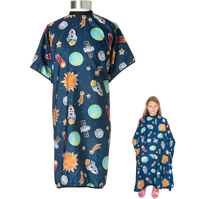 Kids Hair Cutting Cape - Outer Space - Water-Resistant Salon Cape for Kids