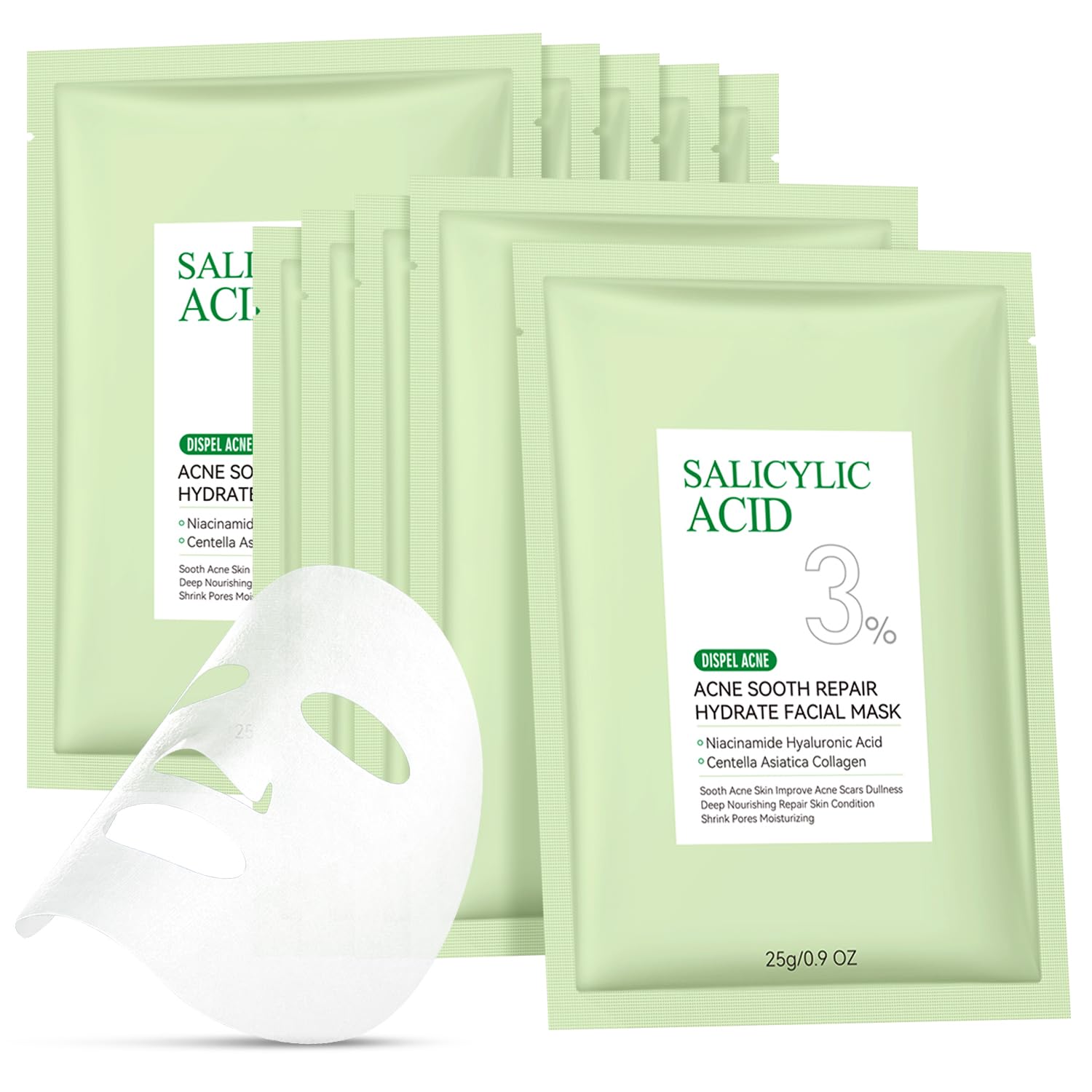 YTRAJU Anti Acne Face Mask Salicylic Acid Face Masks Skincare, Hydrating Face Masks, Soothing Facial Sheet Masks Skin Care for Acne Prone, Acne Mask for Pimple Breakouts Oil Control, 10 Pack
