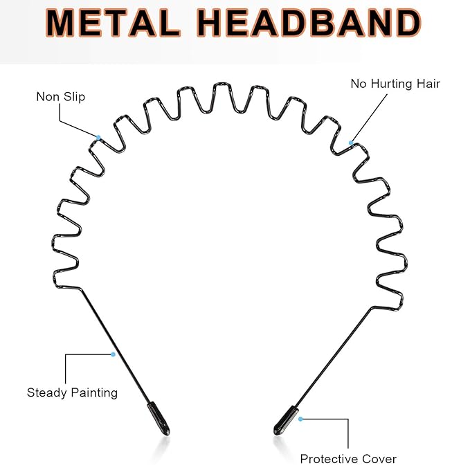 WantGor Metal Headbands for Women Men, 2 Pack Fashion Unisex Black Hairband Sports Headwear Hair Hoop Hair Accessories for Home, Outdoor (2 Pack)