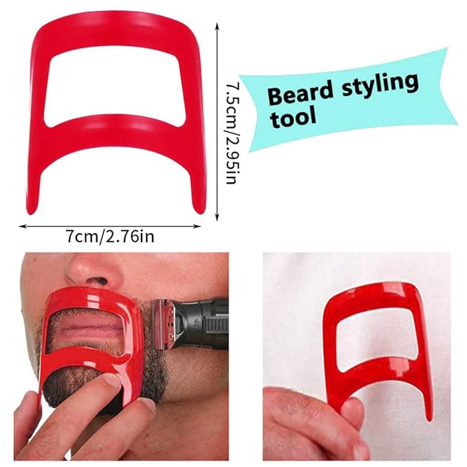 Beard Shaping Tool Kit Neckline Shaving Template Guide Set for Men Hair Styling Red