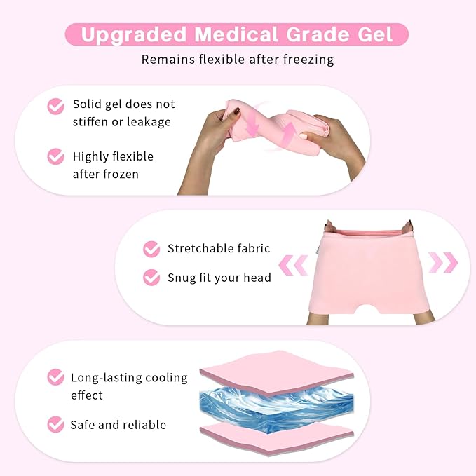 Migraine Relief Cap, Gel Cooling Eye Mask, Cooling Gel Relief 2 Pack Set, Hot/Cold Therapy, Cold Compress for Head, Headache Eyes Mask for Sinus, Puffy Eyes, Tension and Stress Relief