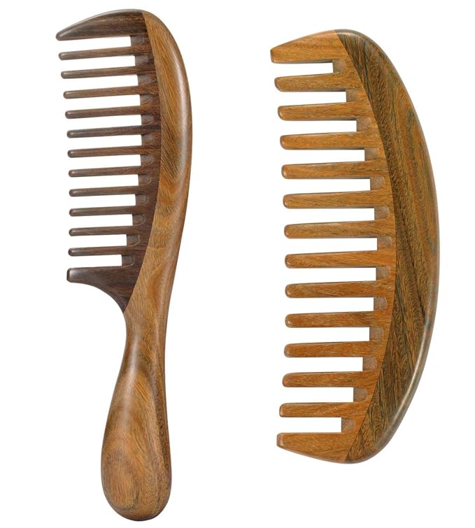 Louise Maelys 2 Pack Sandalwood Wooden Wide Tooth Combs For Curly Hair