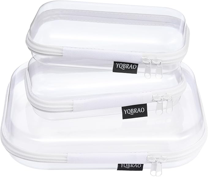 YQBRAO Clear Hard Shell Organizer Cases, 3-Pack, White