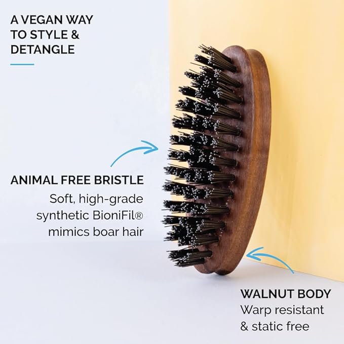 ZEUS Vegan Beard Brush for Men, Soft Bristle Pocket Grooming Tool (N73)