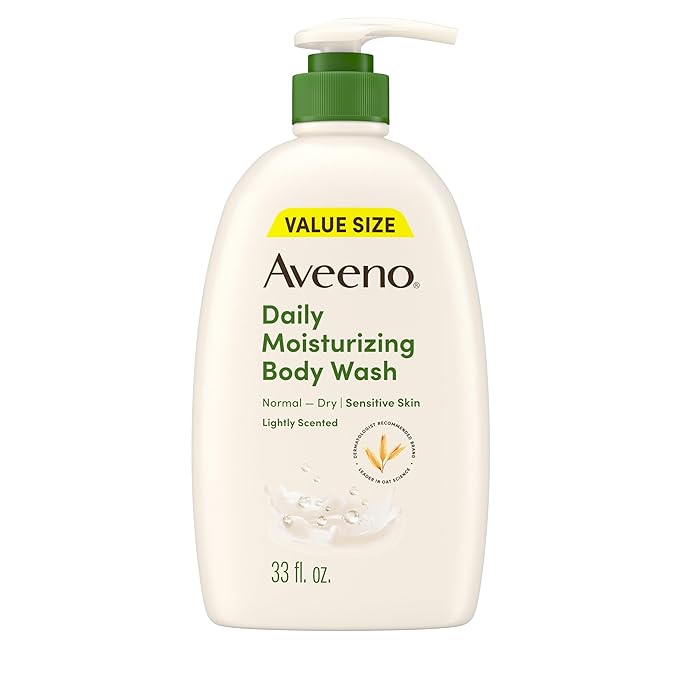 Aveeno Daily Moisturizing Body Wash for Normal to Dry Skin, Sensitive Formula with Prebiotic Oat, Gently Cleanses Dry Skin, Lightly Scented Body Wash for Women and Men, Value Size 33 fl. Oz