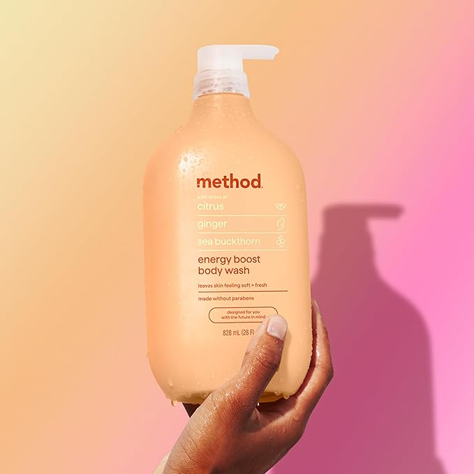 method Body Wash, Energy Boost - Leaves Skin Feeling Soft & Moisturized, Made Without Parabens, Notes of Citrus, Ginger & Sea Buckthorn, 28 Fl Oz