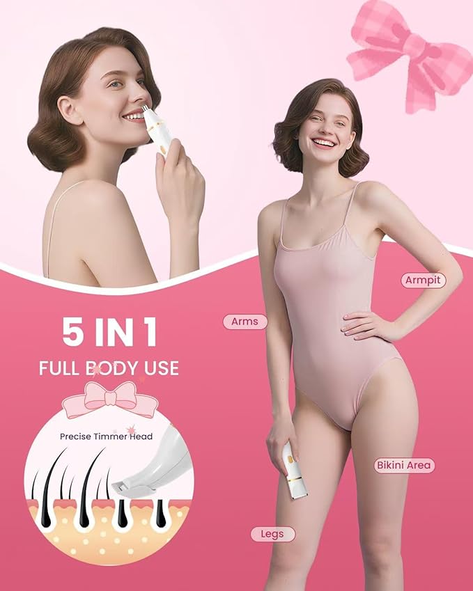 Bikini Trimmer for Women,5 in 1 Waterproof Electric Razors for Women Pubic Facial Nose Body Leg Hair Removal, Anniversary Birthday Christmas gifts for women self care, Stocking Stuffers for Teen Girls