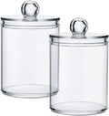 White Qtip Holder Organizer Dispenser Cotton Swabs Cans Plastic Jars with Lid Set 2 Pack Bathroom Storage Canister for Cotton Ball Floss Cotton Pads