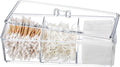 Sohalejr Qtip Holder Transparent 3 Compartments Cotton Ball and Swab Holder Organizer with Lid,Jar for Cotton Rounds,Bathroom Containers,Clear Acrylic Desk Organizer for Makeup Pads,Cosmetics Bedroom