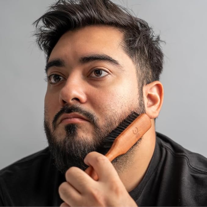 ZEUS Stiff Boar Bristle Beard & Mustache Brush for Men with 6” Handle (A93)