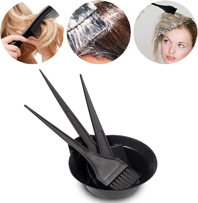 MOONMINI Hair Dye Color Brush and Bowl Set, Color Bowl Brushes Tool Mixing Bowl Kit Tint Comb for Hair Tint Dying Coloring Applicator (Black)