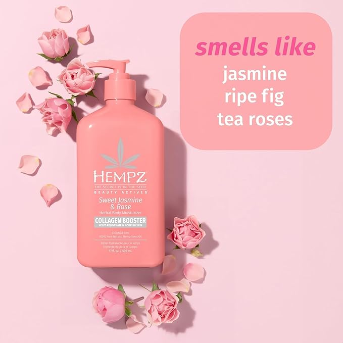 Hempz Sweet Jasmine & Rose Herbal Body Moisturizer for Women,17 Fl. oz. - Moisturizing Lotion with 100% Pure Hemp Seed Oil,Collagen,Shea Butter - Hydrating Vegan Lotion for Dry Skin,(Pack of 2)