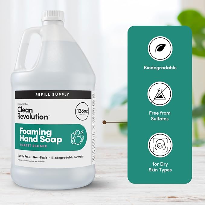 Clean Revolution Foaming Hand Soap Refill Supply Container, Ready to Use Formula, Forest Escape Fragrance, Gluten Free, 128 Fl. Oz