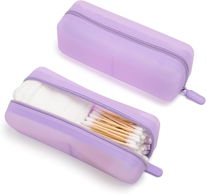 Cotton Pad Swab Travel Case, 2-in-1 Waterproof Organizer, VISFRESH (Purple)