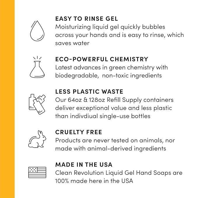 Clean Revolution Liquid Gel Hand Soap, Silky Rich Liquid, Quick Lather, Fast Rinsing, (Dreamy Citrus) 128 Fl Oz, 4 Pack - Made in USA