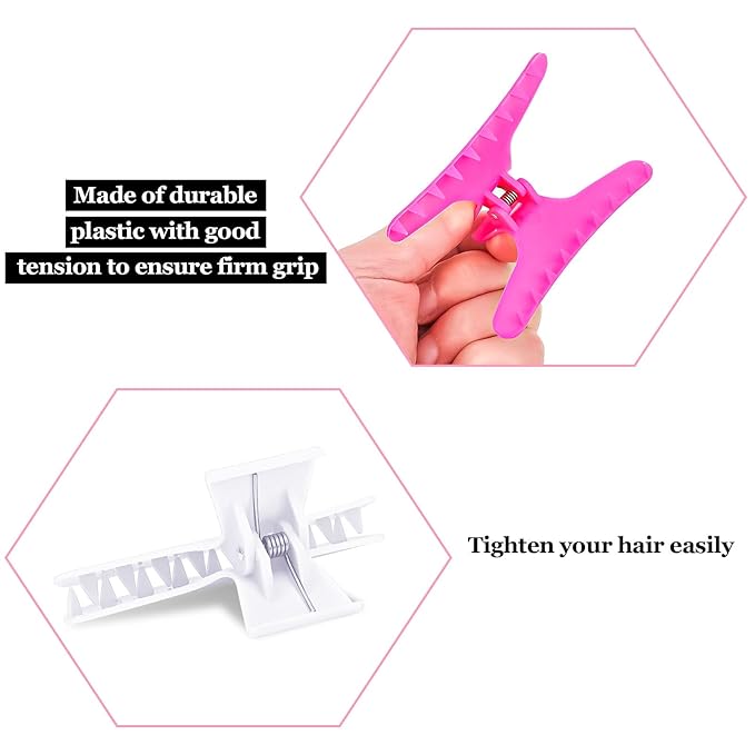 BAHABY Hair Clips for Styling Sectioning 12 Pack Black White Hot Pink Butterfly Clamps Hair Claw Clips Pro Salon Hair Clips for Styling, Sectioning, Cutting and Coloring