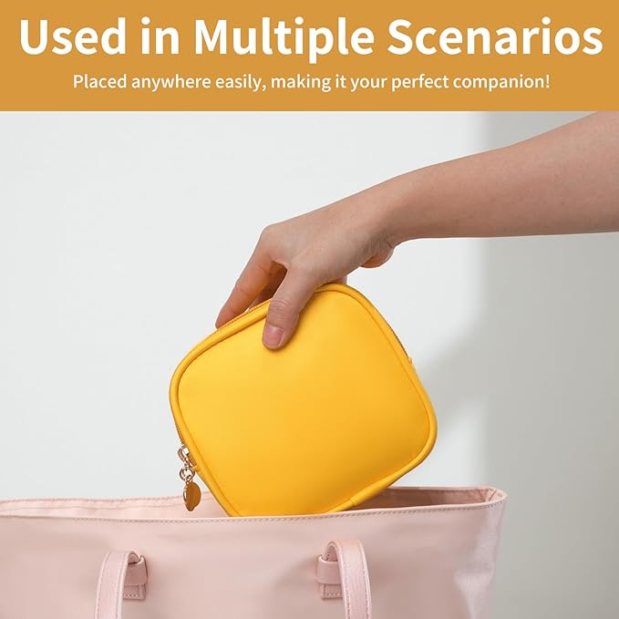XIAOLER Small Makeup Pouch, Double Zipper Cosmetic Bag, Travel Makeup Bag, Cute Makeup Bag for Purse, Mini Toiletry Bag (yellow)