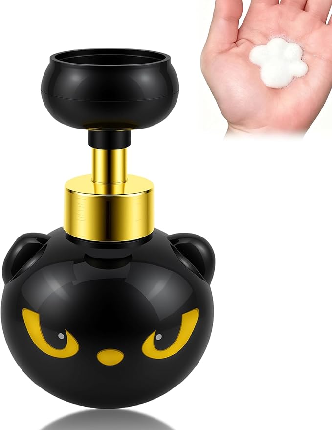 Cute Cat Paw Foam Soap Dispenser, Black Kitty Hand Soap Pump with Paw-Shaped Foam, Spooky Cat Lover Gift for Bathroom and Kitchen Home Accessories