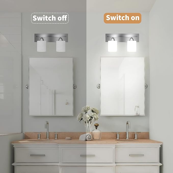 PARTPHONER - Bathroom Vanity Light Fixture - Over Mirror - Modern Glass Shade - Brushed Nickel, E26 Base, 2-Light