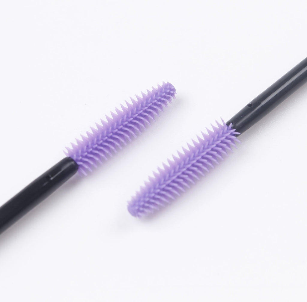 BIHRTC Pack of 100 One-Off Disposable Silicone Eyelash Mascara Brushes Wands Applicator Eyebrow Brush Makeup Tool Kit Set (Tower Shape - Black+Purple)